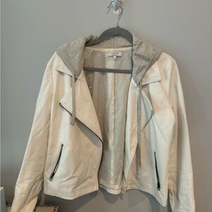 J. Society White Leather Jacket with Gray Hoodie
